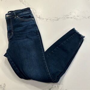 KanCan Crop Fray High Rise Skinny Leg Jeans - Dark Denim